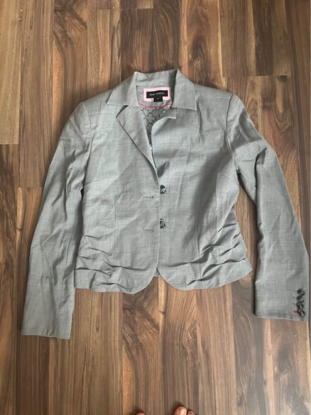 Pink Tartan Grey Wool Blazer Size 8
